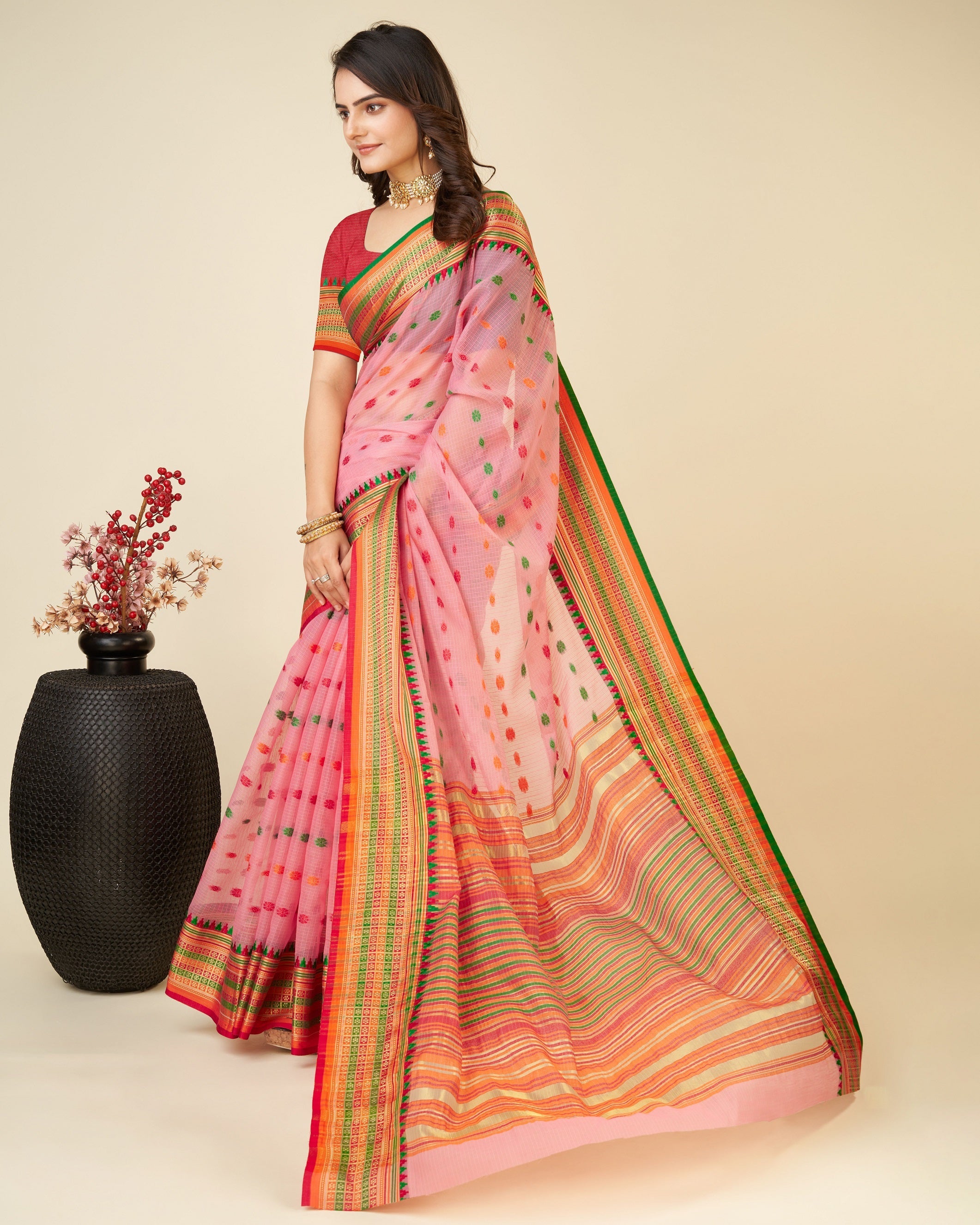 Vedant Vastram Soft Art Silk Silk Jacquard Fancy Saree - Pink