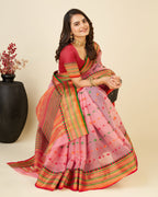 Vedant Vastram Soft Art Silk Silk Jacquard Fancy Saree - Pink