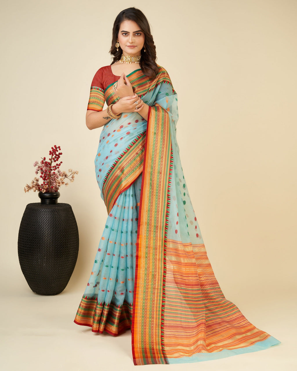 Vedant Vastram Soft Art Silk Silk Jacquard Fancy Saree - Rama