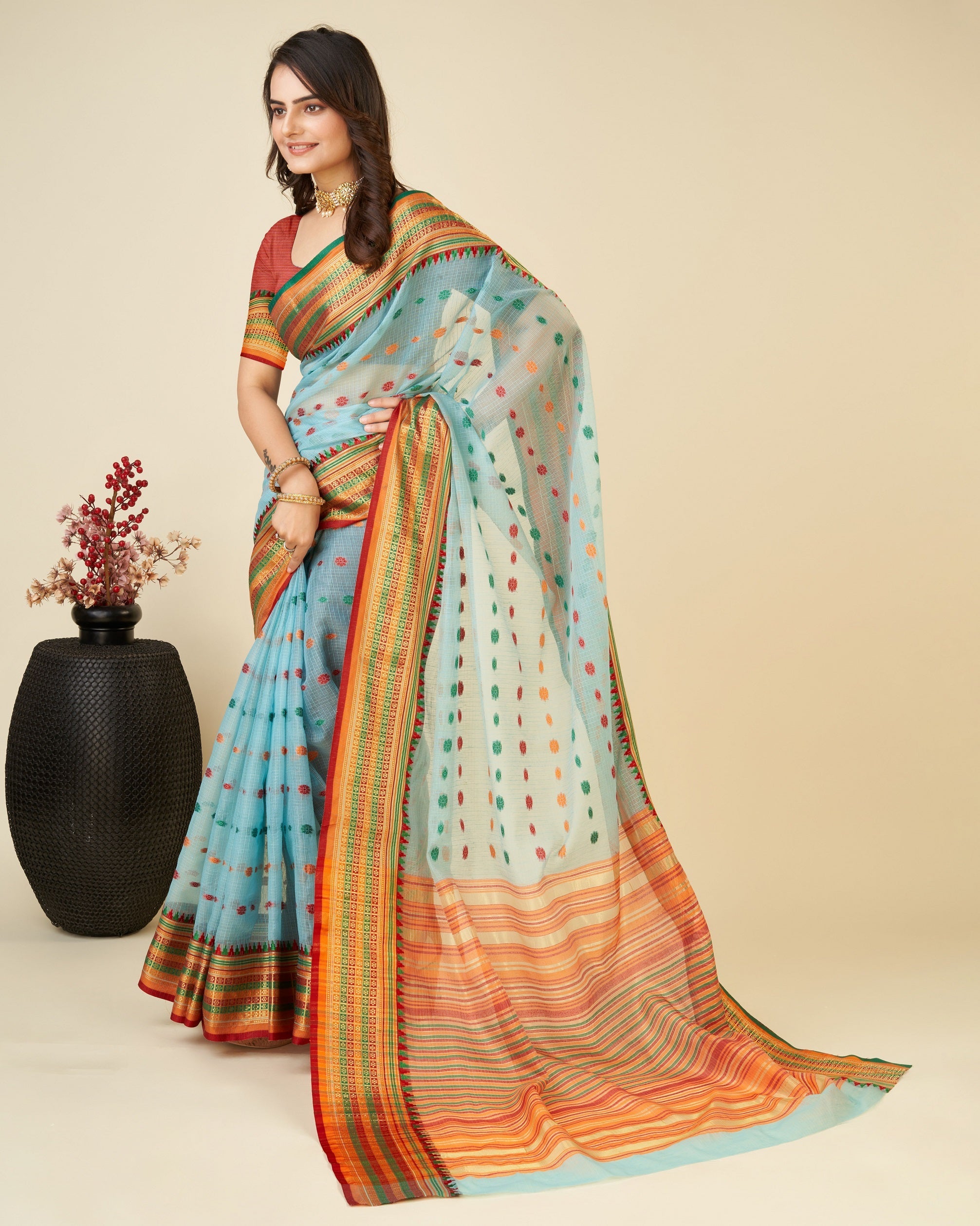 Vedant Vastram Soft Art Silk Silk Jacquard Fancy Saree - Rama