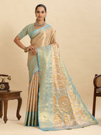 Vedant Vastram Soft Litchi Silk Banarasi Silk Jacquard Saree - Aqua