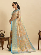 Vedant Vastram Soft Litchi Silk Banarasi Silk Jacquard Saree - Aqua