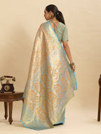 Vedant Vastram Soft Litchi Silk Banarasi Silk Jacquard Saree - Aqua