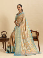 Vedant Vastram Soft Litchi Silk Banarasi Silk Jacquard Saree - Aqua