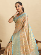 Vedant Vastram Soft Litchi Silk Banarasi Silk Jacquard Saree - Aqua