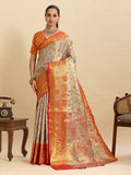 Vedant Vastram Soft Litchi Silk Banarasi Silk Jacquard Saree - Orange