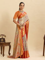 Vedant Vastram Soft Litchi Silk Banarasi Silk Jacquard Saree - Orange