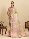 Vedant Vastram Soft Litchi Silk Banarasi Silk Jacquard Saree - Pink