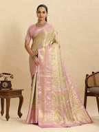 Vedant Vastram Soft Litchi Silk Banarasi Silk Jacquard Saree - Pink