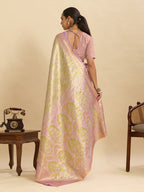 Vedant Vastram Soft Litchi Silk Banarasi Silk Jacquard Saree - Pink