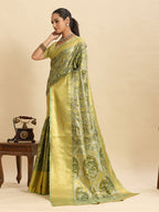 Vedant Vastram Soft Litchi Silk Banarasi Silk Jacquard Saree - Pista