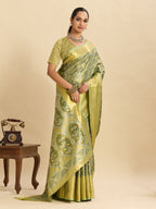 Vedant Vastram Soft Litchi Silk Banarasi Silk Jacquard Saree - Pista