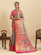Vedant Vastram Soft Litchi Silk Banarasi Silk Jacquard Saree - Rani