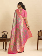 Vedant Vastram Soft Litchi Silk Banarasi Silk Jacquard Saree - Rani