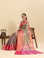 Vedant Vastram Soft Litchi Silk Banarasi Silk Jacquard Saree - Rani