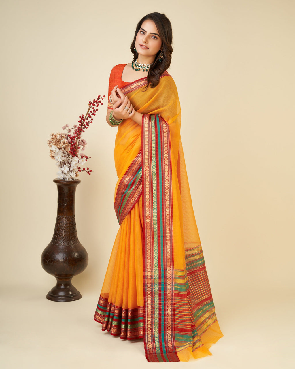 Vedant Vastram Cotton Silk Silk Jacquard Fancy Saree - Mustard
