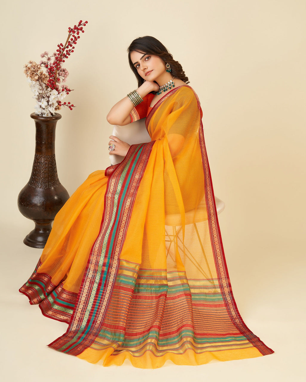 Vedant Vastram Cotton Silk Silk Jacquard Fancy Saree - Mustard