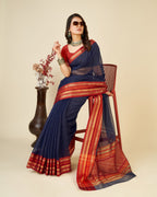 Vedant Vastram Cotton Silk Silk Jacquard Fancy Saree - Navy