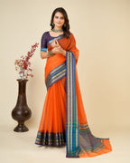 Vedant Vastram Cotton Silk Silk Jacquard Fancy Saree - Orange