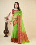 Vedant Vastram Cotton Silk Silk Jacquard Fancy Saree - Parrot