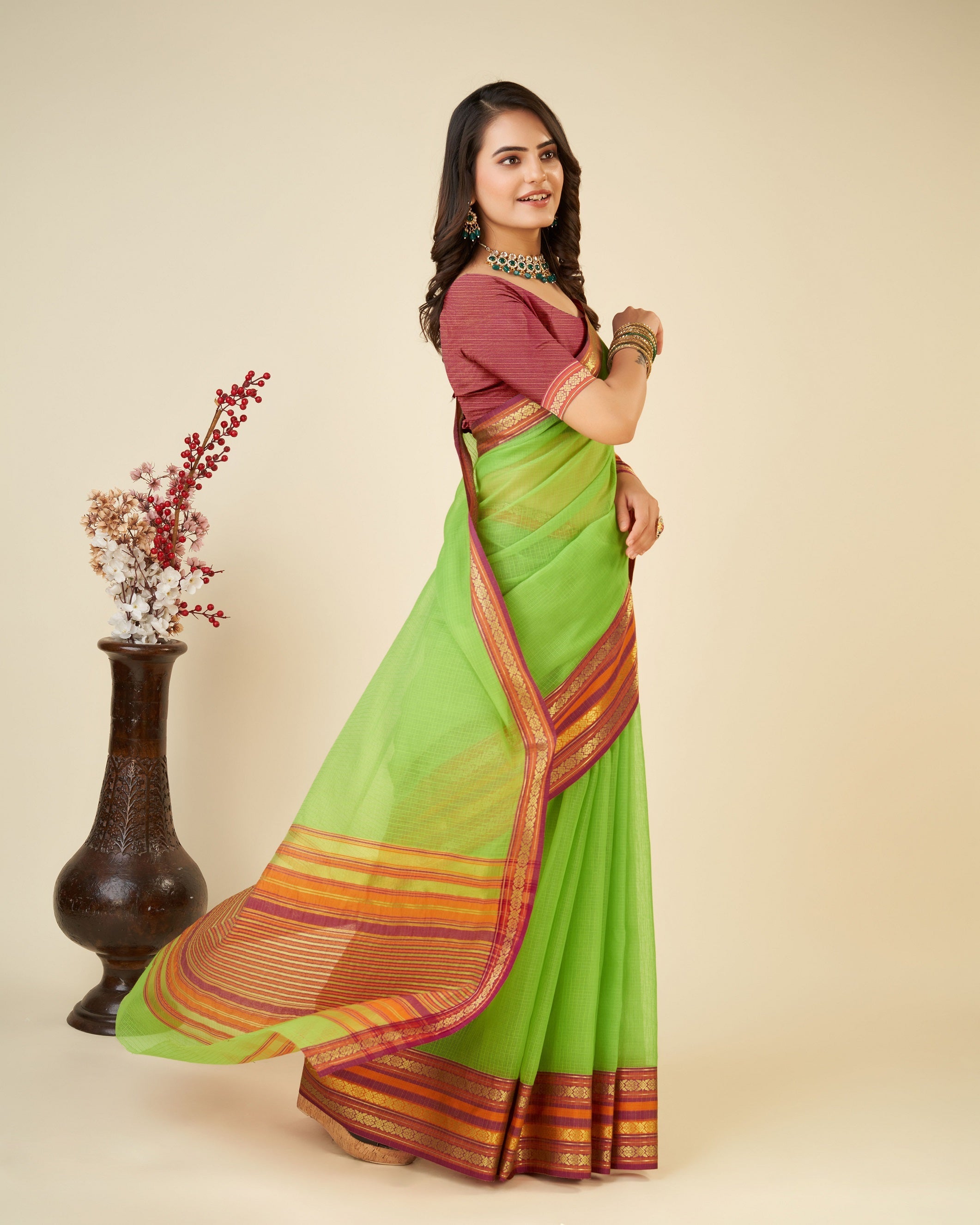 Vedant Vastram Cotton Silk Silk Jacquard Fancy Saree - Parrot