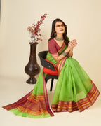 Vedant Vastram Cotton Silk Silk Jacquard Fancy Saree - Parrot