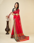 Vedant Vastram Cotton Silk Silk Jacquard Fancy Saree - Red