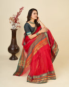 Vedant Vastram Cotton Silk Silk Jacquard Fancy Saree - Red