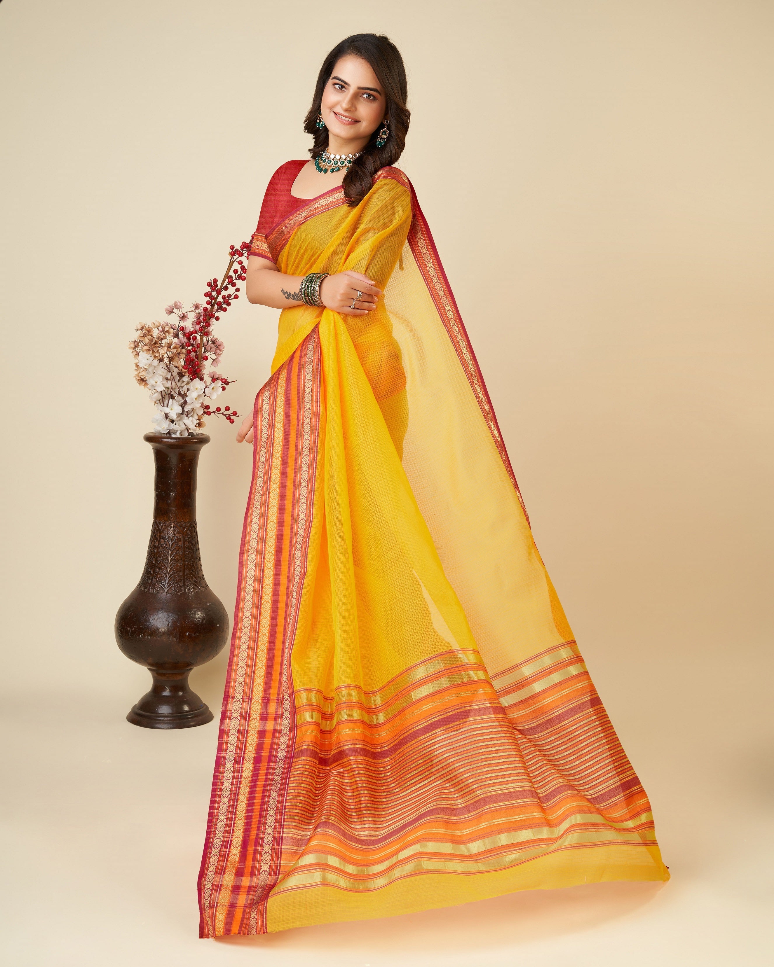 Vedant Vastram Cotton Silk Silk Jacquard Fancy Saree - Yellow