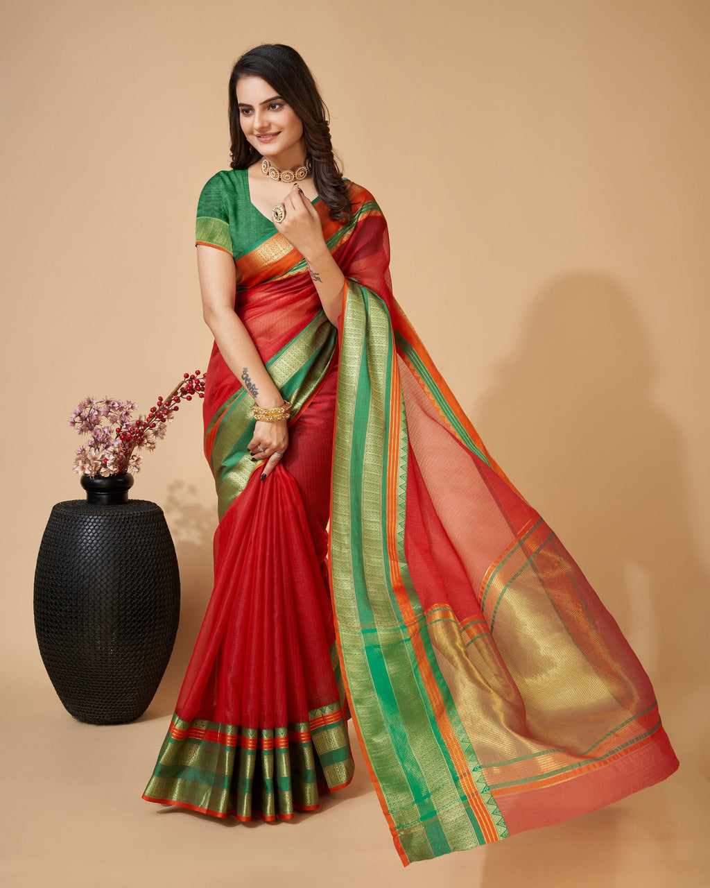 Vedant Vastram Cotton Silk Silk Jacquard Fancy Saree - Maroon