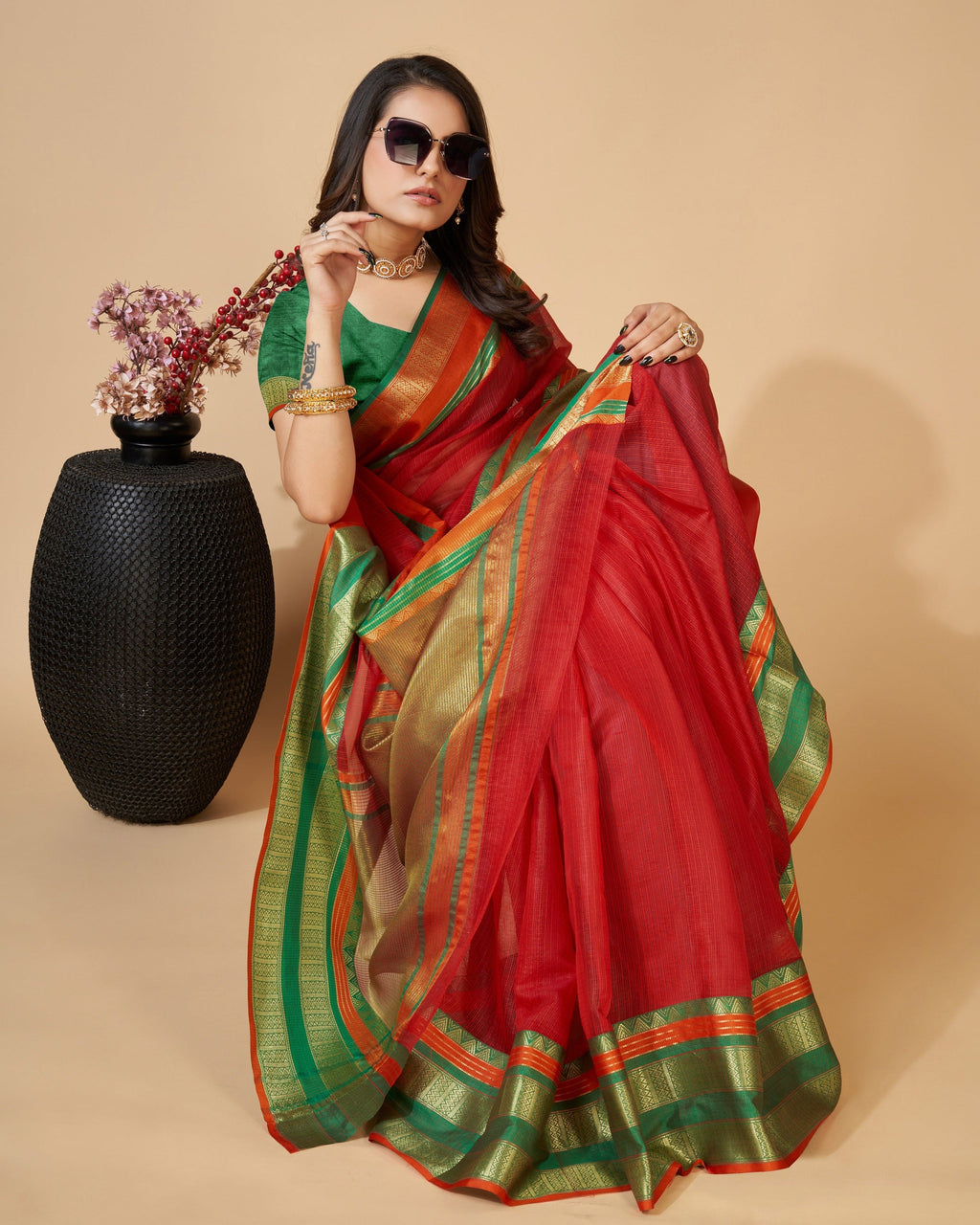 Vedant Vastram Cotton Silk Silk Jacquard Fancy Saree - Maroon