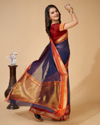 Vedant Vastram Cotton Silk Silk Jacquard Fancy Saree - Navy