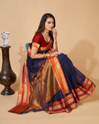 Vedant Vastram Cotton Silk Silk Jacquard Fancy Saree - Navy