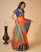 Vedant Vastram Cotton Silk Silk Jacquard Fancy Saree - Orange