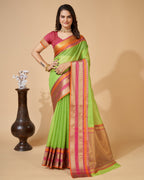Vedant Vastram Cotton Silk Silk Jacquard Fancy Saree - Parrot