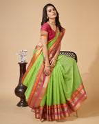 Vedant Vastram Cotton Silk Silk Jacquard Fancy Saree - Parrot