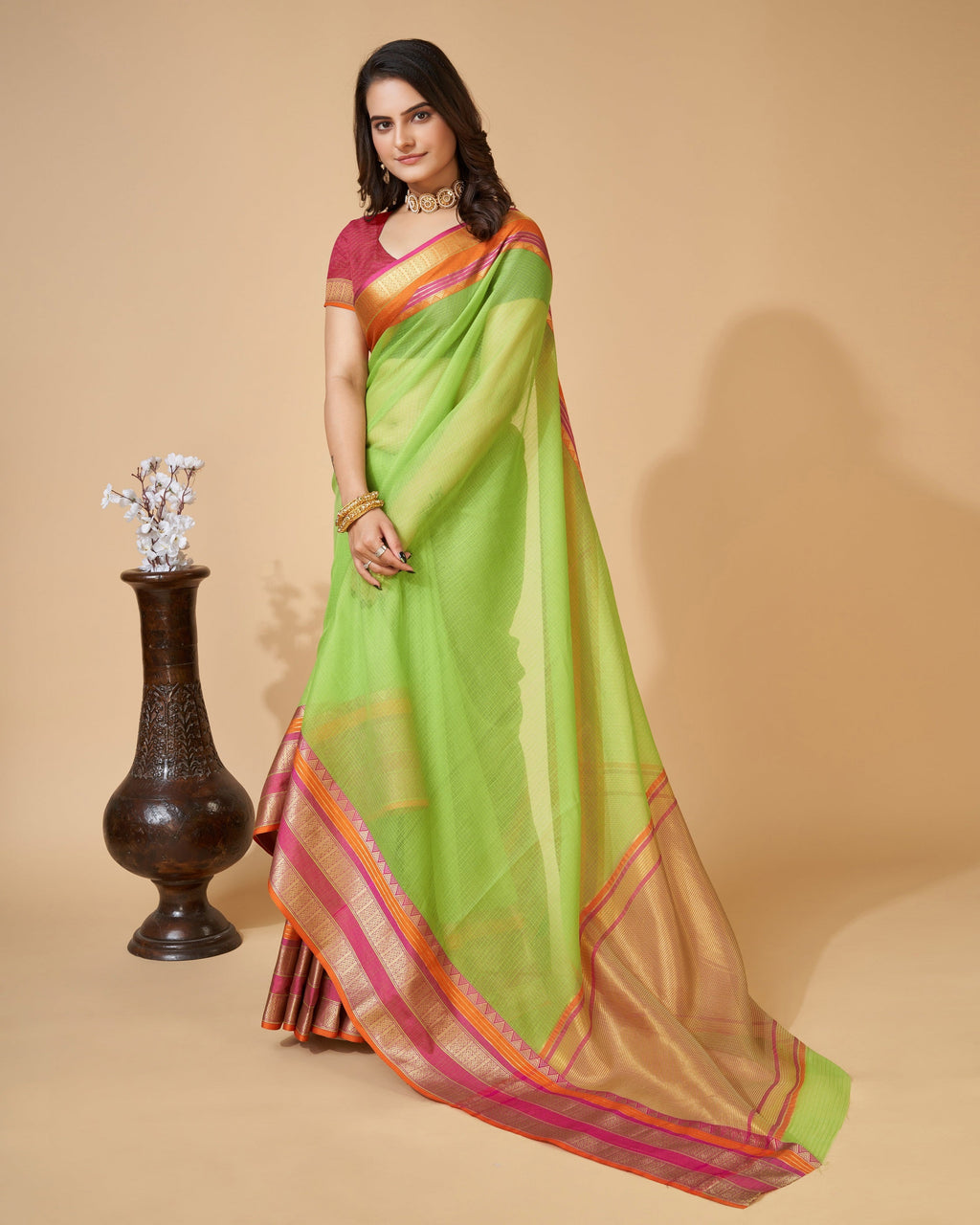 Vedant Vastram Cotton Silk Silk Jacquard Fancy Saree - Parrot
