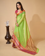 Vedant Vastram Cotton Silk Silk Jacquard Fancy Saree - Parrot