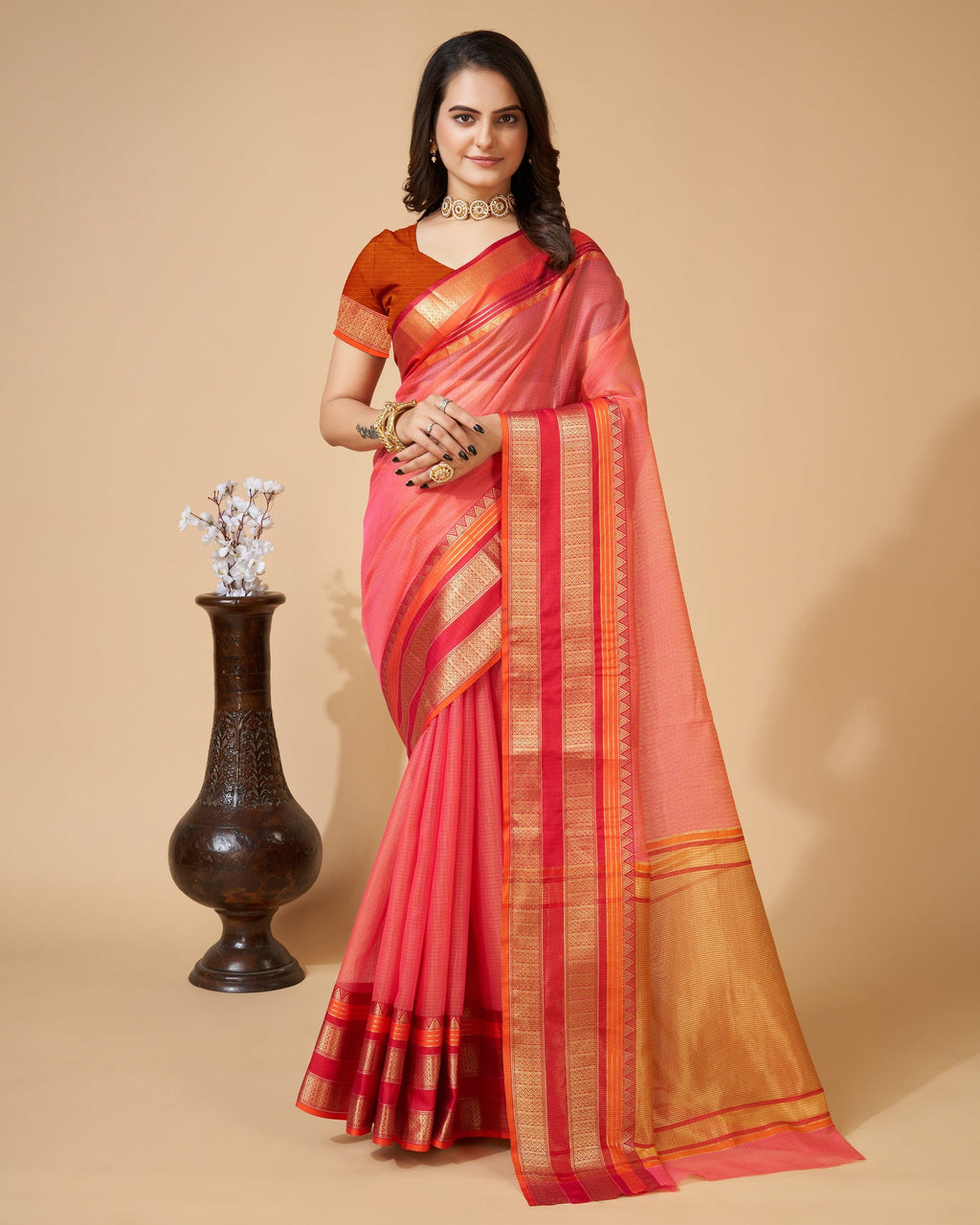 Vedant Vastram Cotton Silk Silk Jacquard Fancy Saree - Pink