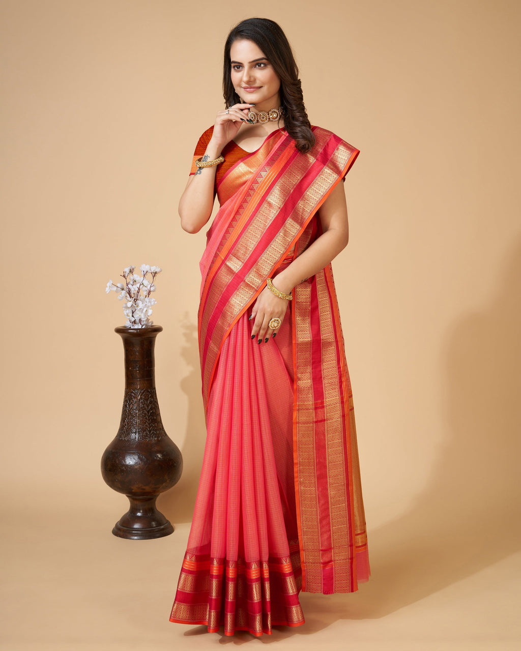 Vedant Vastram Cotton Silk Silk Jacquard Fancy Saree - Pink