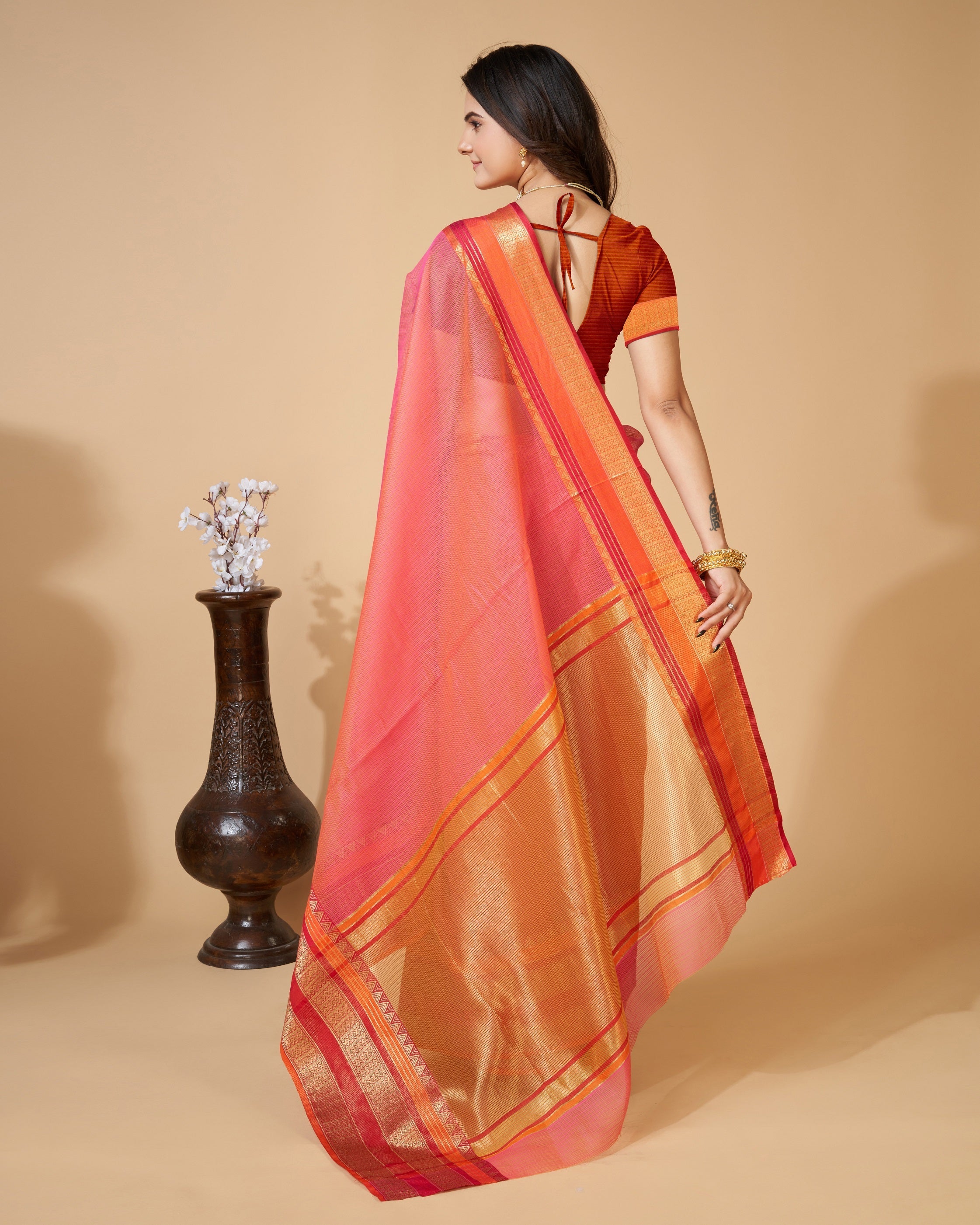 Vedant Vastram Cotton Silk Silk Jacquard Fancy Saree - Pink