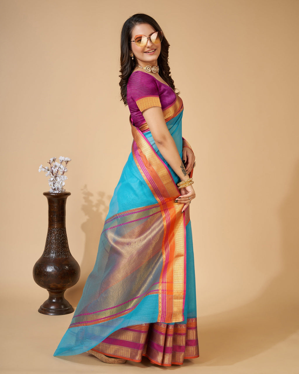 Vedant Vastram Cotton Silk Silk Jacquard Fancy Saree - Rama