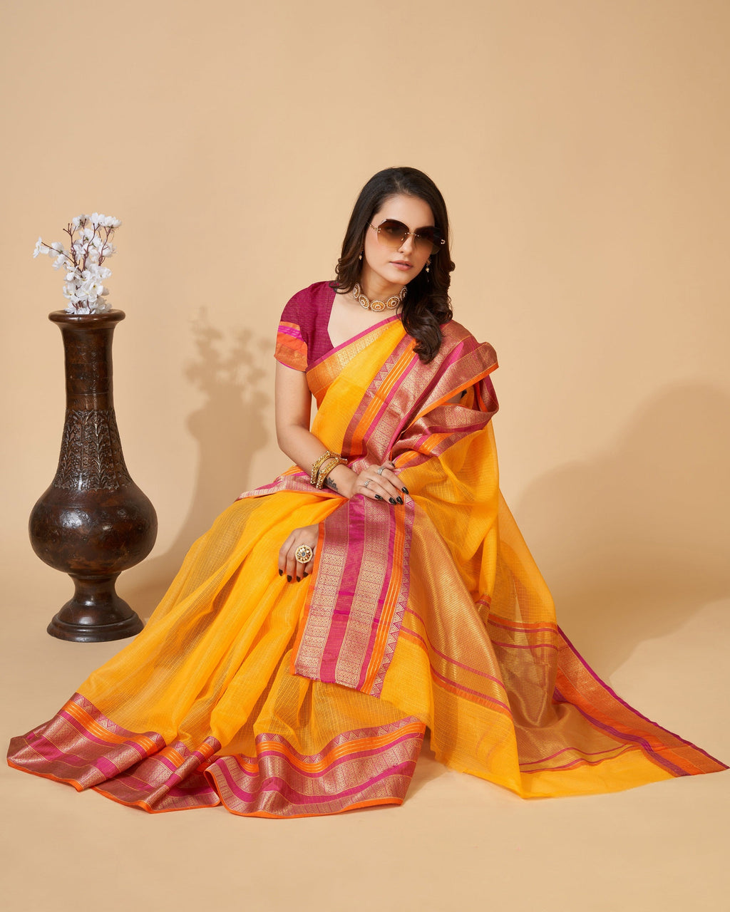 Vedant Vastram Cotton Silk Silk Jacquard Fancy Saree - Yellow