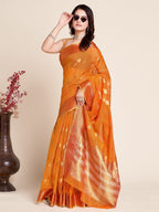 Vedant Vastram Cotton Silk Silk Jacquard Fancy Saree - Orange
