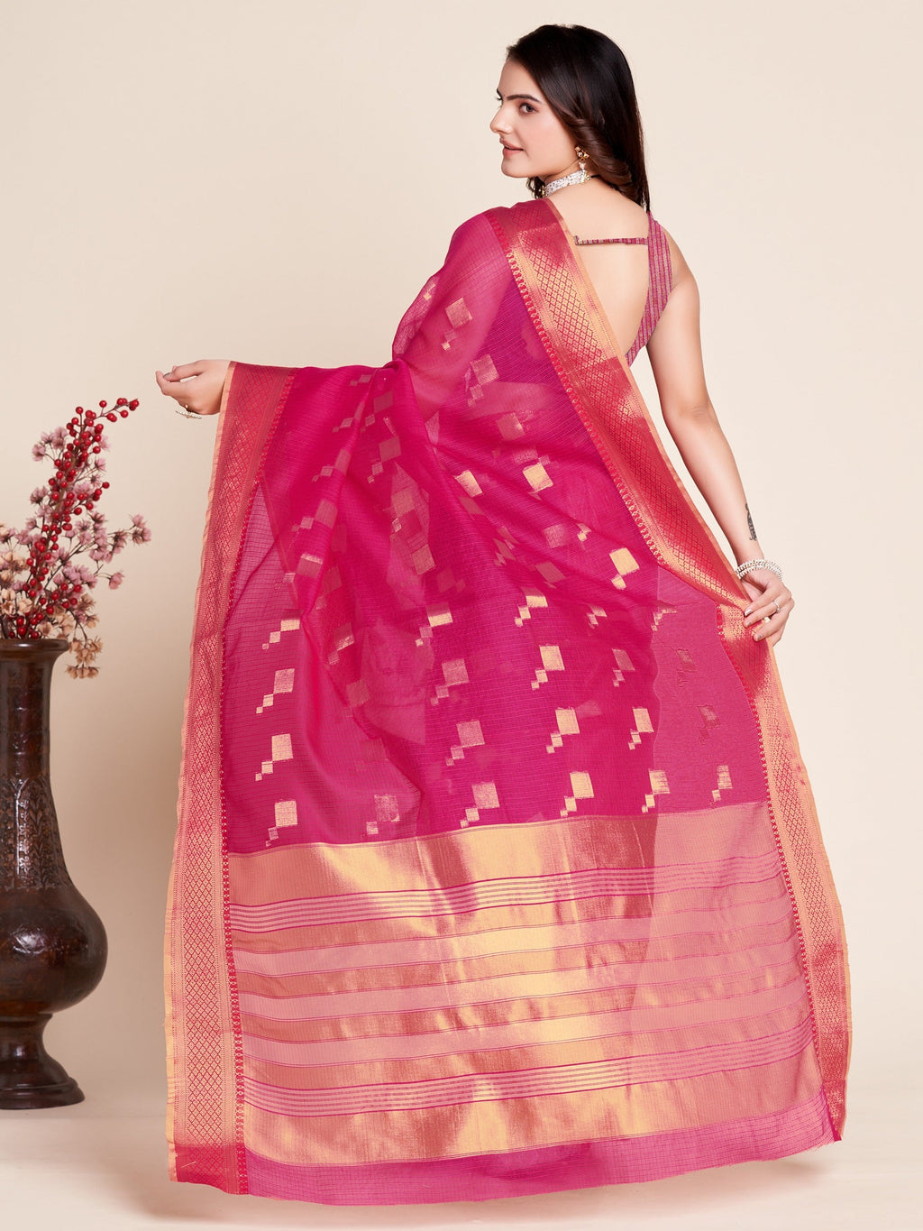 Vedant Vastram Cotton Silk Silk Jacquard Fancy Saree - Pink