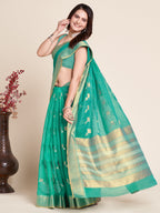 Vedant Vastram Cotton Silk Silk Jacquard Fancy Saree - Seegreen
