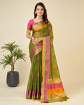 Vedant Vastram Cotton Silk Silk Jacquard Fancy Saree - Mahendi