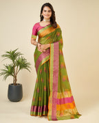 Vedant Vastram Cotton Silk Silk Jacquard Fancy Saree - Mahendi
