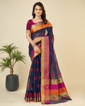 Vedant Vastram Cotton Silk Silk Jacquard Fancy Saree - Navy