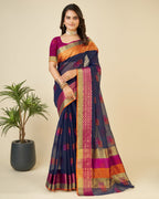 Vedant Vastram Cotton Silk Silk Jacquard Fancy Saree - Navy